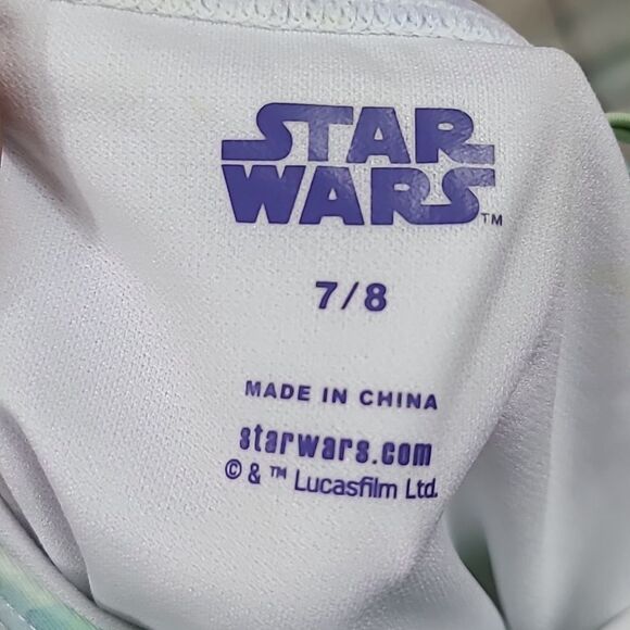 Girls 7/8 Star Wars Mandalorian Grogu Baby Yoda One-Piece Swimsuit Green Tie Dye - Picture 11 of 11